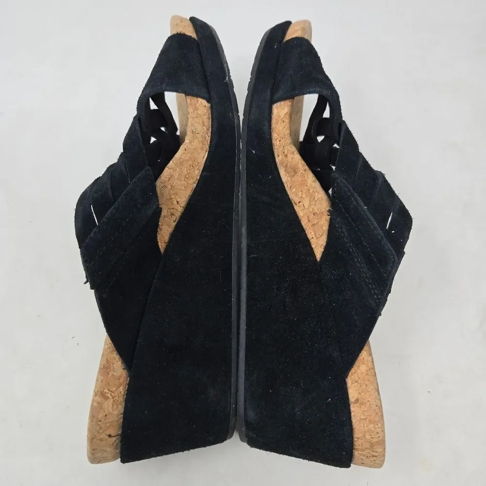 UGG Women's Lilah Black Weave‎ Cork Wedge Sandals Size 9